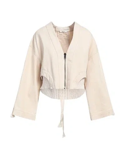 Isabel Benenato Woman Denim Outerwear Off White Size 8 Cotton