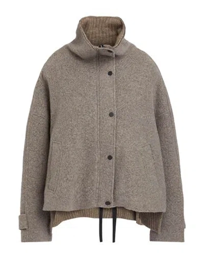 Isabel Benenato Woman Jacket Taupe Size 6 Virgin Wool, Polyester, Merino Wool, Polyamide, Elastane