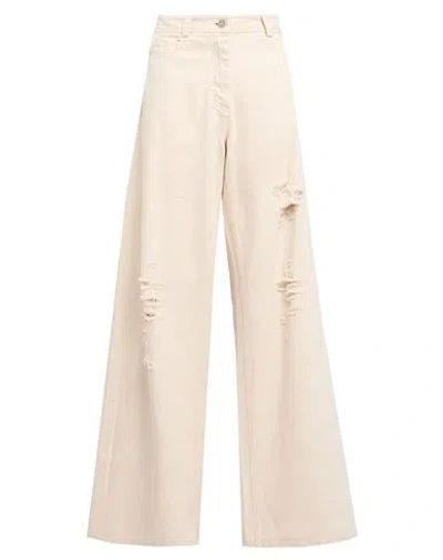 Isabel Benenato Woman Jeans Ivory Size 10 Cotton