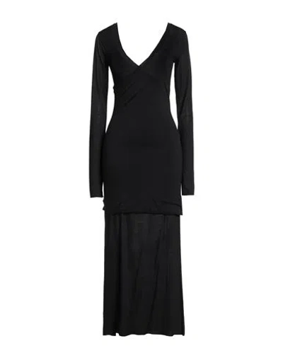 Isabel Benenato Woman Maxi Dress Black Size 0 Virgin Wool, Polyamide