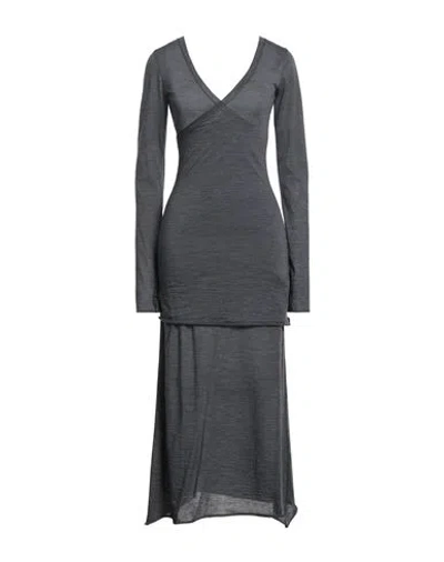 Isabel Benenato Woman Maxi Dress Charcoal Size 6 Virgin Wool, Polyamide In Gray