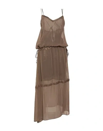 Isabel Benenato Woman Maxi Dress Grey Size 12 Cotton, Silk, Viscose In Brown