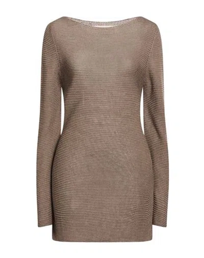 Isabel Benenato Woman Sweater Khaki Size 4 Linen In Brown