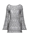 Isabel Benenato Woman Sweater Lead Size 10 Cotton, Metallic Fiber In Grey