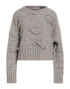 Isabel Benenato Woman Sweater Taupe Size L Alpaca Wool, Polyamide, Wool
