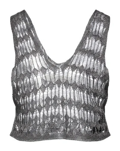 Isabel Benenato Woman Top Charcoal Size M Cotton, Polyester In Grey