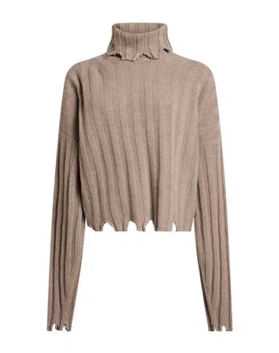 Isabel Benenato Woman Turtleneck Taupe Size Xl Cashmere, Wool In Gray