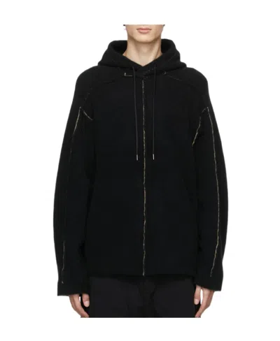 Isabel Benenato Woolly-rimmed Hoodie Pullover In Black