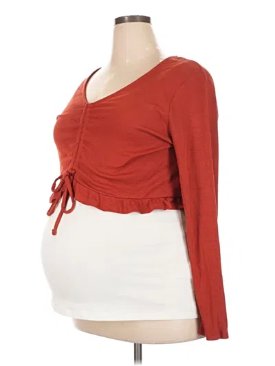 Pre-owned Isabel By Ingrid + Isabel Long Sleeve Top Red Sweetheart Neckline Tops