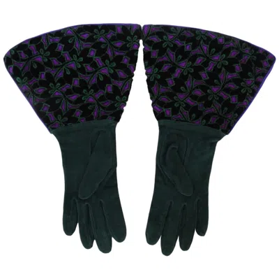 Pre-owned Isabel Canovas 1980s  Gauntlet Gloves With Cut Out Floral Motif In Black