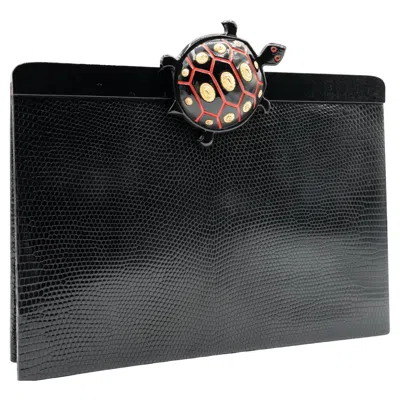 Pre-owned Isabel Canovas Black Lizard Turtle Clasp Clutch