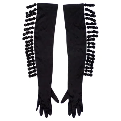 Pre-owned Isabel Canovas Black Silk Long Tassel Gloves Circa 1990s
