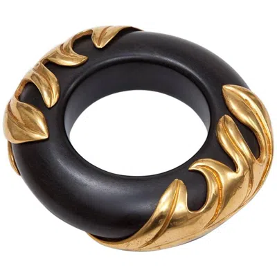 Pre-owned Isabel Canovas Bronze And Wood Leaf Bangle Bracelet In Black