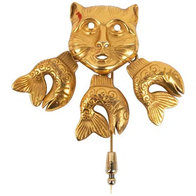 Pre-owned Isabel Canovas Cat Brooch In Gold-plated Metal In Multi