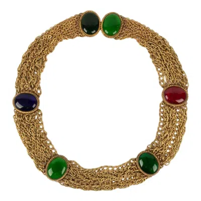Pre-owned Isabel Canovas Golden Chains And Imposing Glass Cabochons Belt In Brown