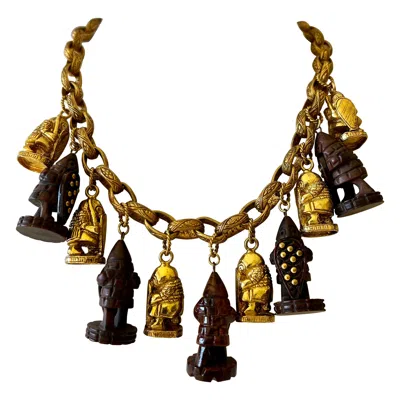 Pre-owned Isabel Canovas Vintage Gilt Warrior Charm Necklace In Multi