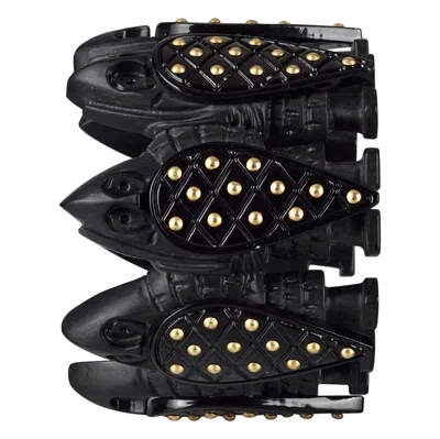 Pre-owned Isabel Canovas Vintage  Ethnic Army Studded Carved Bracelet In Black
