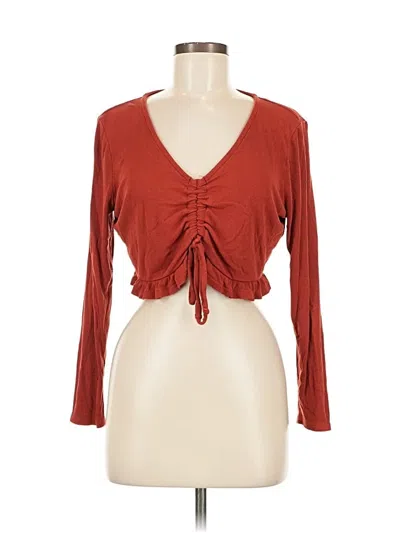 Pre-owned Isabel Long Sleeve Top Red Plunge Neckline Tops