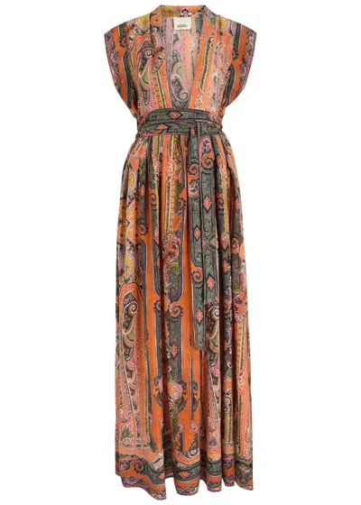 Isabel Marant Melissa Belted Paisley-print Silk Maxi Dress In Orange