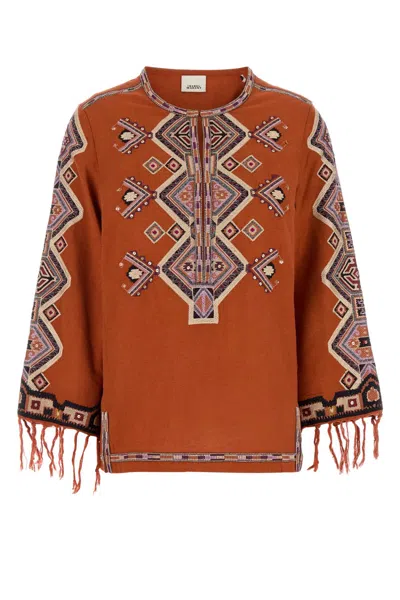 Isabel Marant Orange Silk Zelda Blouse In Animal Print