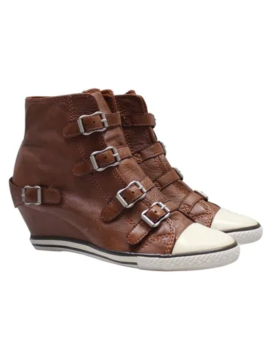 Pre-owned Isabel Marant 2000s Ash Limited Buckled Leather Wedge Sneakers In Orange