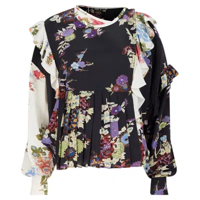 Pre-owned Isabel Marant 2017  Mainline Documented Black White And Floral Silk Top