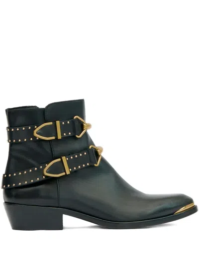 Isabel Marant 35mm Zalya Buckle Studded Boots In Black