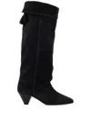 Isabel Marant Suede Knee Length Boots With Cone Heel In Black