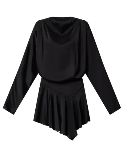 Isabel Marant Dress Asymmetric Hem Draped Neckline Satin In Black