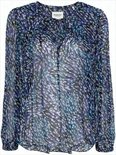 Isabel Marant Abstract Pattern Semi-sheer Blouse With Keyhole Detail In Blue