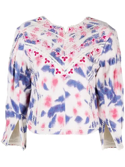 Isabel Marant Abstract-print Long-sleeve Blouse In White