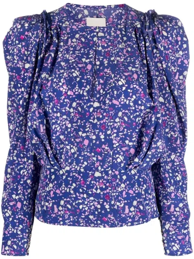 Isabel Marant Abstract-print Puff-sleeve Blouse In Blue