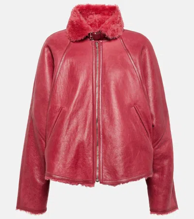 Isabel Marant Acassy Shearling-trimmed Leather Jacket In Pink