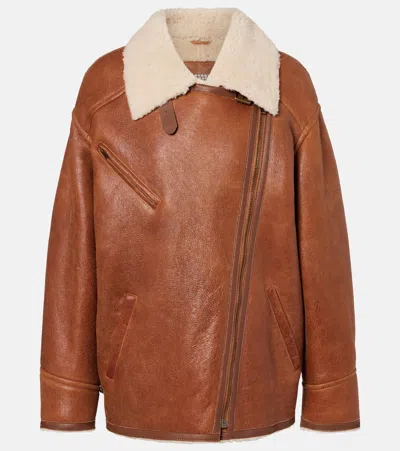 Isabel Marant Adelina Shearling-trimmed Leather Jacket In Brown