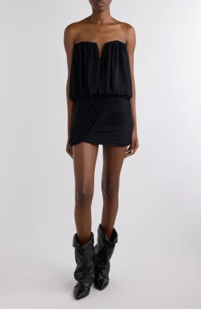 Isabel Marant Adelita Draped Jersey Strapless Minidress In Black