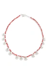 Isabel Marant Beaded Brass Necklace Stud Detailing In Rio Red/silver