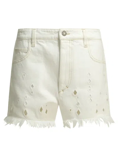 Isabel Marant Aecia Eyelet-embellished Frayed-hem Shorts In White