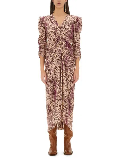 Isabel Marant Animal Print Maxi Dress With Puff Sleeves In Multicolor