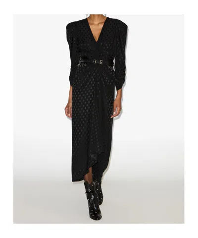Isabel Marant Polka-dot Pattern Puff-sleeve Midi Dress In Black