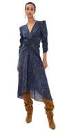 Isabel Marant Albini Mosaic Ruched Stretch Silk Dress In Blue