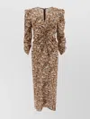 Isabel Marant Albini Printed Gathered Three-quarter Sleeve Dress