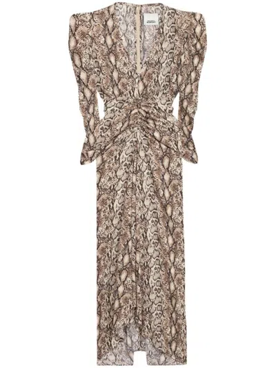 Isabel Marant Albini Gathered Silk Blend Midi Dress In Natural