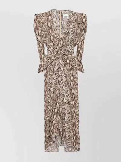 ISABEL MARANT ALBINI GATHERED SILK BLEND MIDI DRESS