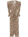 Isabel Marant Albini Printed Gathered Three-quarter Sleeve Dress In Brown