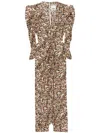 Isabel Marant Albini Printed Gathered Three-quarter Sleeve Dress In Brown