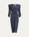 Isabel Marant Albini Mosaic Ruched Stretch Silk Dress In Blue