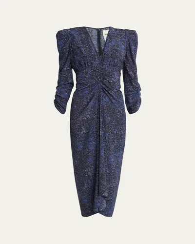 ISABEL MARANT ALBINI MOSAIC RUCHED STRETCH SILK DRESS