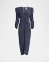 Isabel Marant Albini Mosaic Ruched Stretch Silk Dress In Blue
