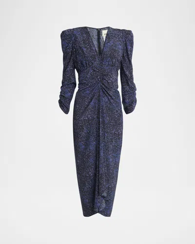 ISABEL MARANT ALBINI MOSAIC RUCHED STRETCH SILK DRESS
