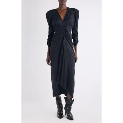 Isabel Marant Albini Polka Dot Jacquard Stretch Silk Midi Dress In Blue